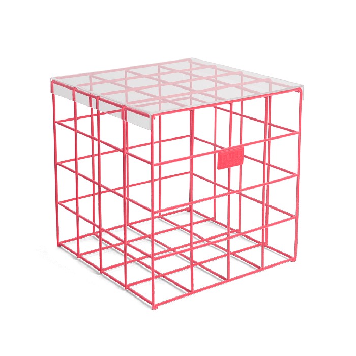 Bold Monkey Cage Fight square pink side table neon velvet transparent tempered glass table top