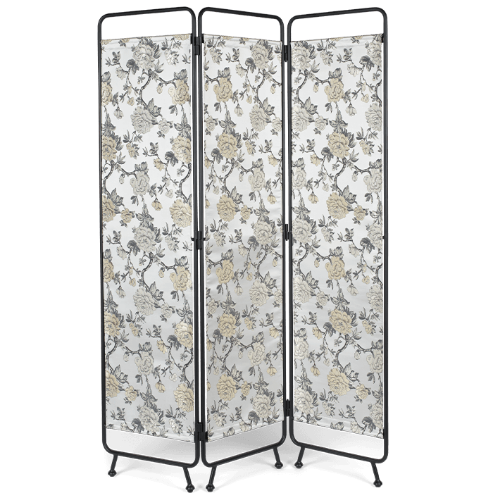 Bold Monkey Kiss the froggy room divider kamerverdeler wit stof textiel bloemenprint print zwart frame