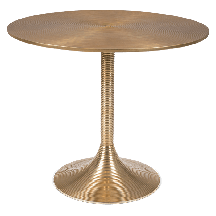 Bold Monkey hypnotising round dining table gold painted aluminum front view 