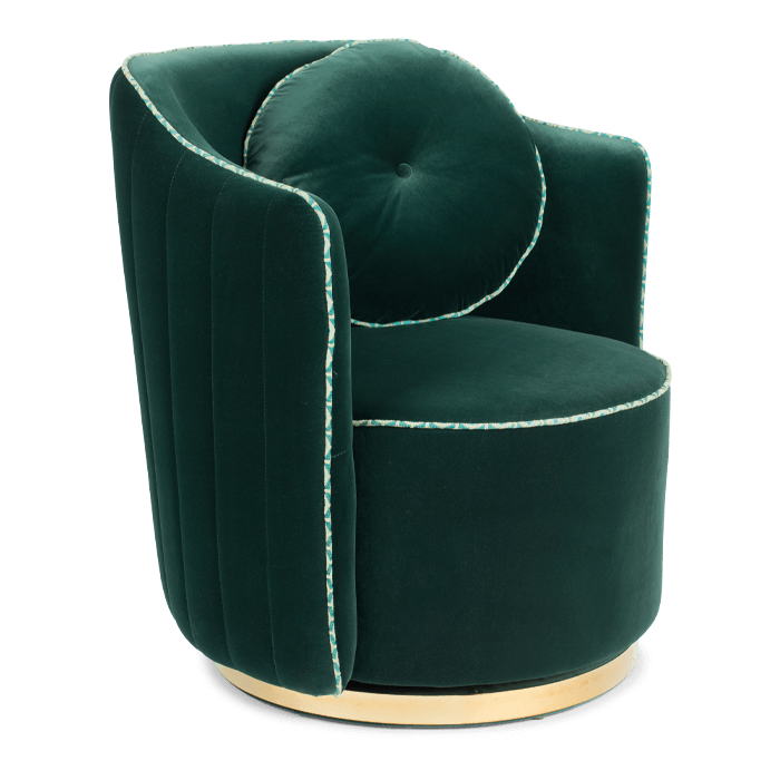 Bold Monkey sassy granny round lounge chair dark green velvet golden frame side view 