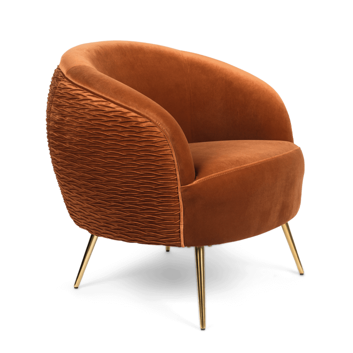 Bold Monkey So Curvy loungestoel fauteuil oranje velvet fluweel bekleding gouden poten zijaanzicht 