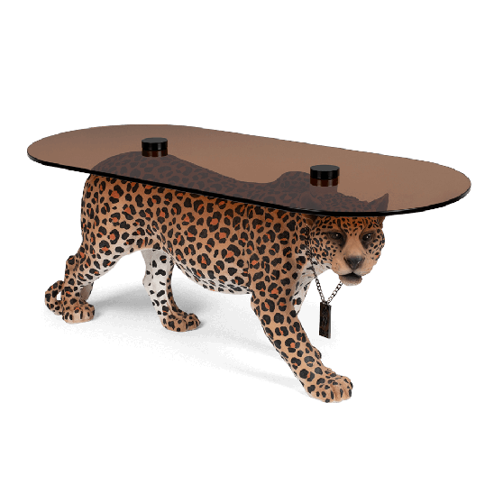 Bold Monkey Dope As Hell coffee table spotted wild animal panther leopard glass table top chain