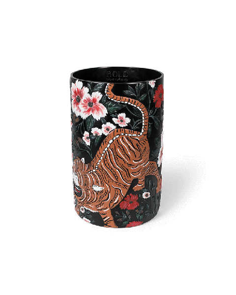 Bold Monkey Songs Of The Night Tiger vaas handgeschilderd tijger print bloemen multicolor