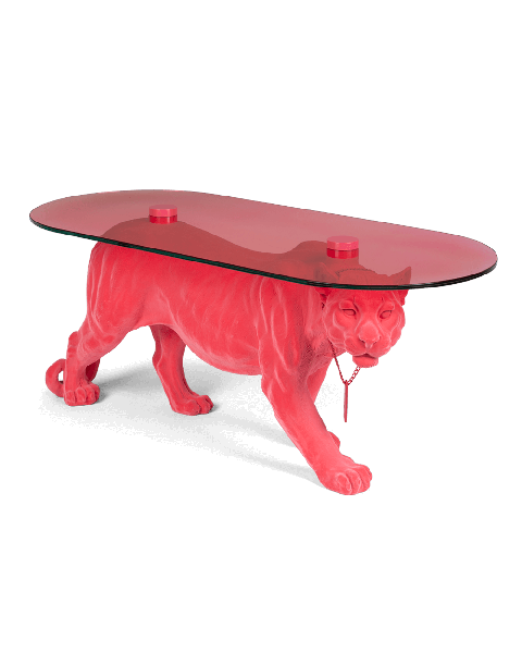 Bold Monkey Dope As Hell salontafel roze neon ketting roze glazen tafelblad