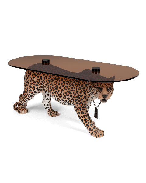 Bold Monkey Dope As Hell coffee table spotted wild animal panther leopard glass table top chain