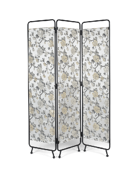 Bold Monkey Kiss the froggy room divider kamerverdeler wit stof textiel bloemenprint print zwart frame