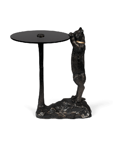 Bold Monkey no girlfriend no problem side table black glass table top with cat 