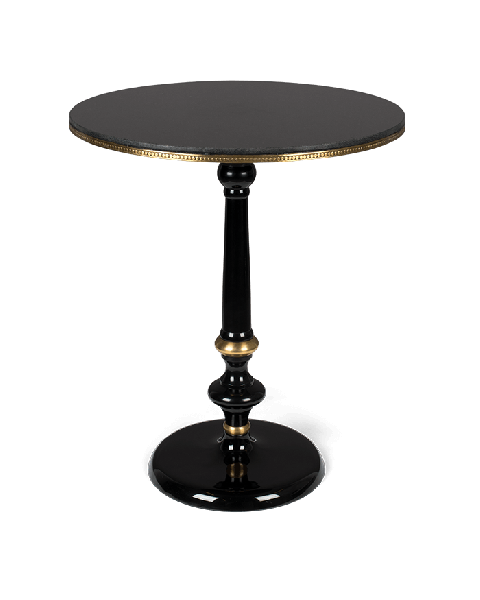 Bold Monkey Own The Glow Round bistro table black glossy granite table top brass details parisian style