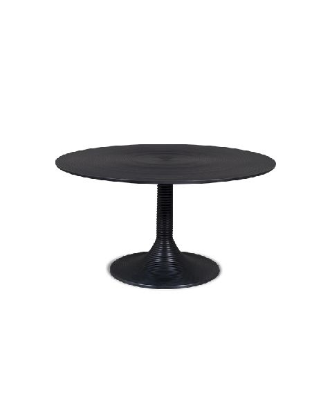 Bold Monkey hypnotising round coffee table black painted aluminum front view 