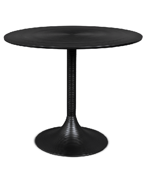 Bold Monkey hypnotising round ronde eettafel design tafel zwart aluminium vooraanzicht