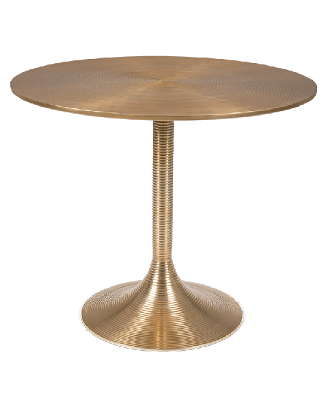 Bold Monkey hypnotising round dining table gold painted aluminum front view 