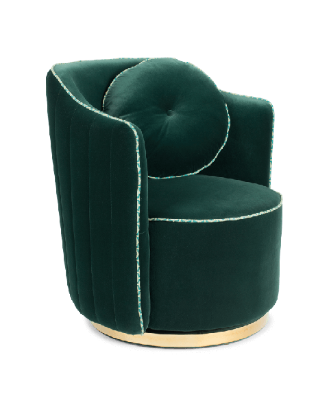 Bold Monkey sassy granny round lounge chair dark green velvet golden frame side view 