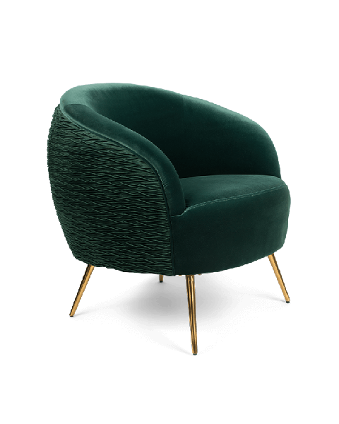 Bold Monkey So Curvy lounge chair velvet dark green upholstery golden legs side view 