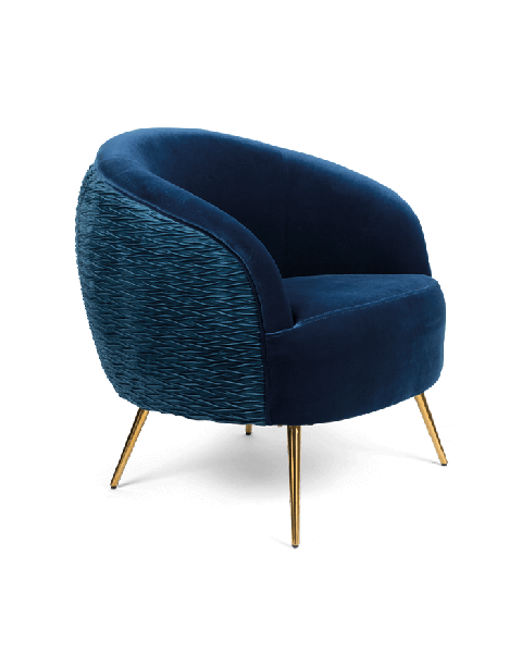 Bold Monkey So Curvy loungestoel fauteuil koningsblauw donker blauw velvet fluweel bekleding gouden poten zijaanzicht 